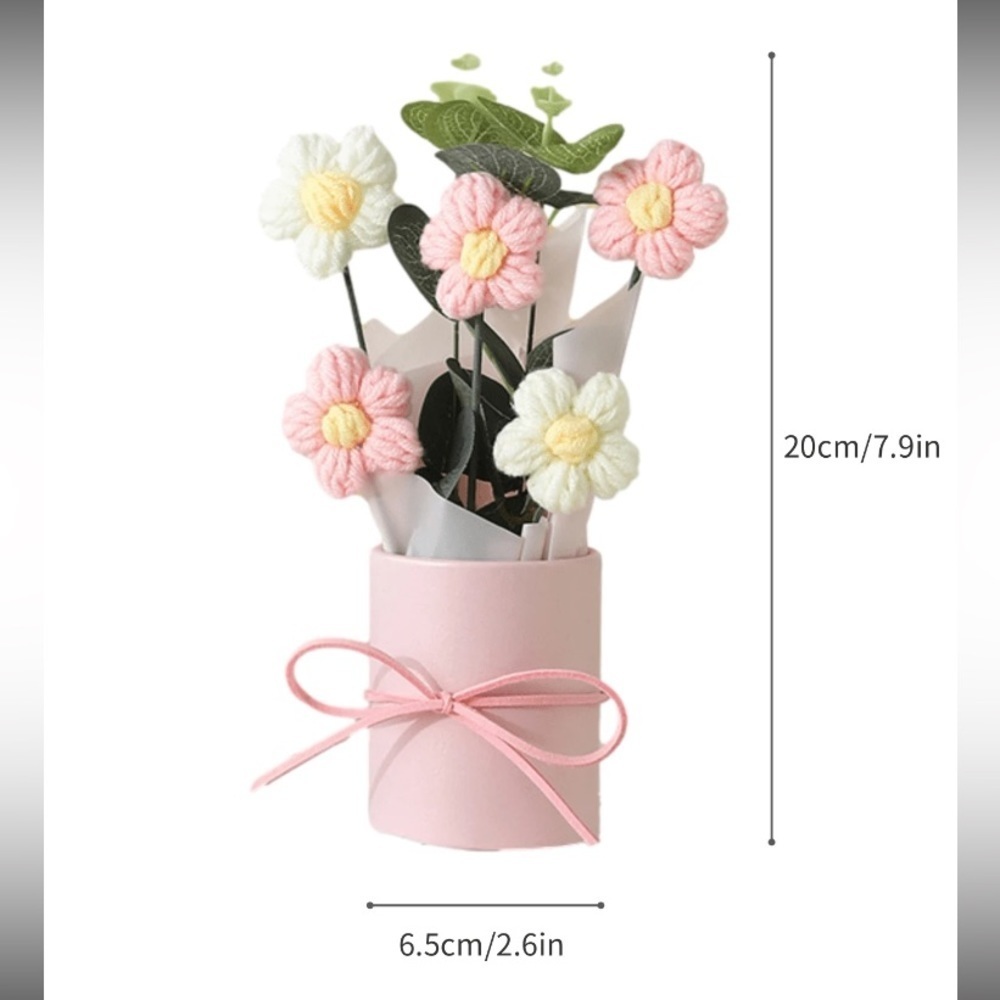 1 Set Handmade Knitted Yarn Artificial Flower Bouquet, Fabric & Knitted